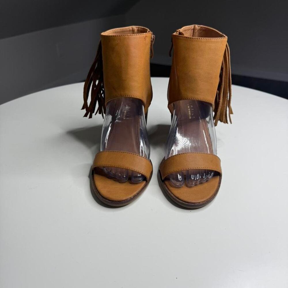 Very Volatile LA Tan Fringe Heeled Sandals Boots Clear Heel Boho Festival Size 9 - Picture 2 of 8